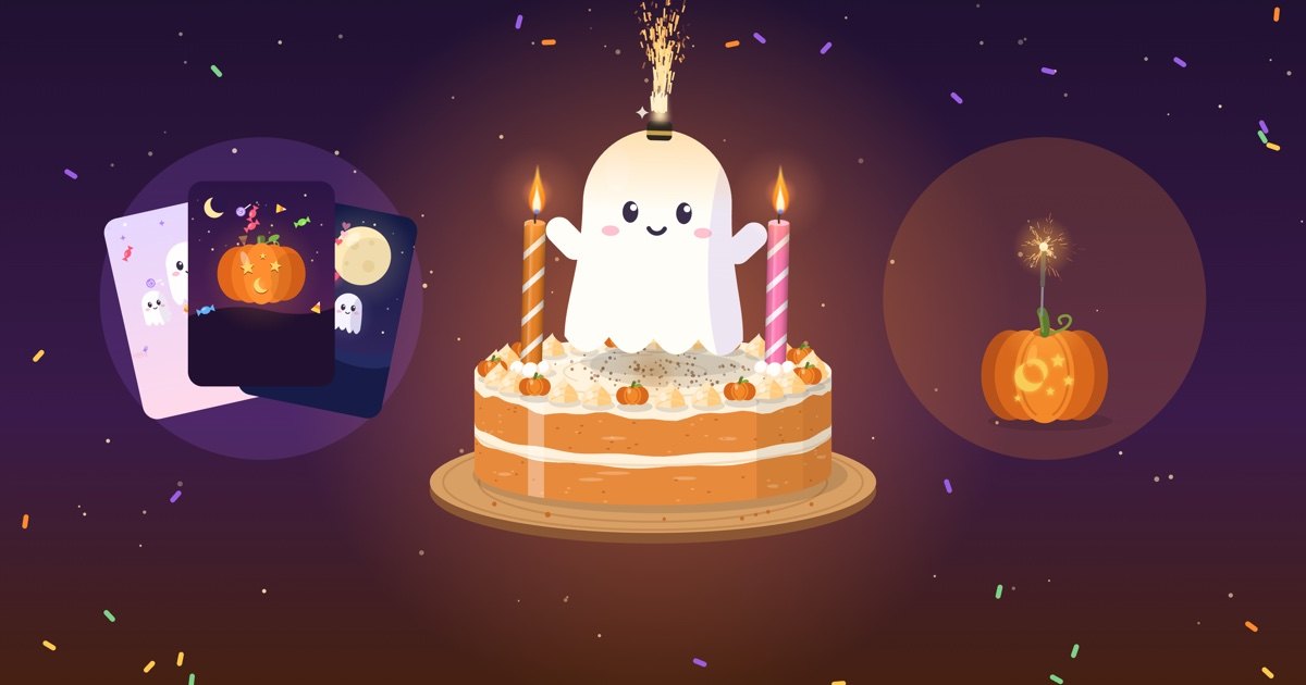 El pack de Halloween de e-Candle: una vela fantasma sobre una torta, con tarjetas de calabaza